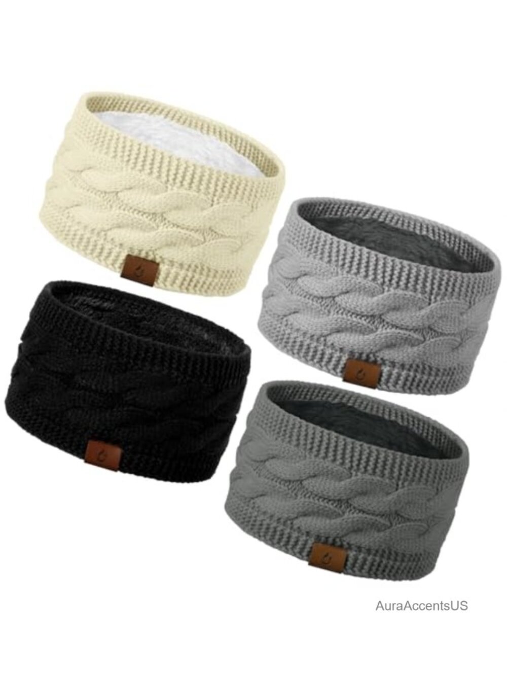 4 Pack Knit Ear Warmer Headbands Acrylic Fleece Lined Winter Earmuffs for Women